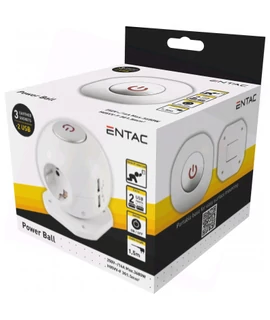 Entac Gömb Elosztó 3 foglalattal, 2x2,1A USB-vel kapcsolóval 1,5m 3G1,5