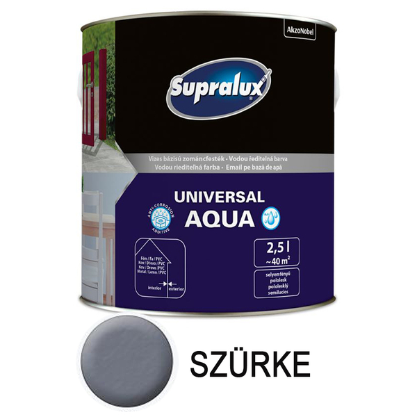 Supralux universal Aqua zománc festék szürke 2,5 l