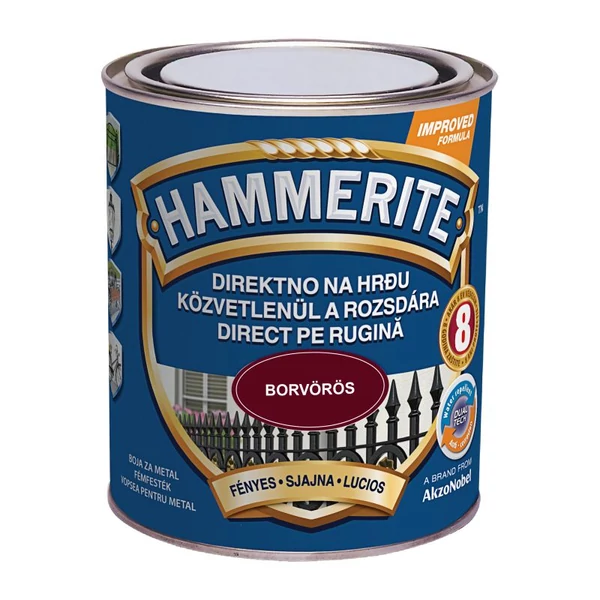 Hammerite fényes - 0,75 l borvörös | közvetlenül a rozsdára