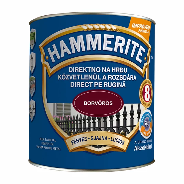 Hammerite fényes - 2,5 l borvörös | közvetlenül a rozsdára