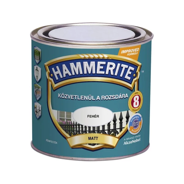 Hammerite matt - 0,25 l fehér | közvetlenül a rozsdára