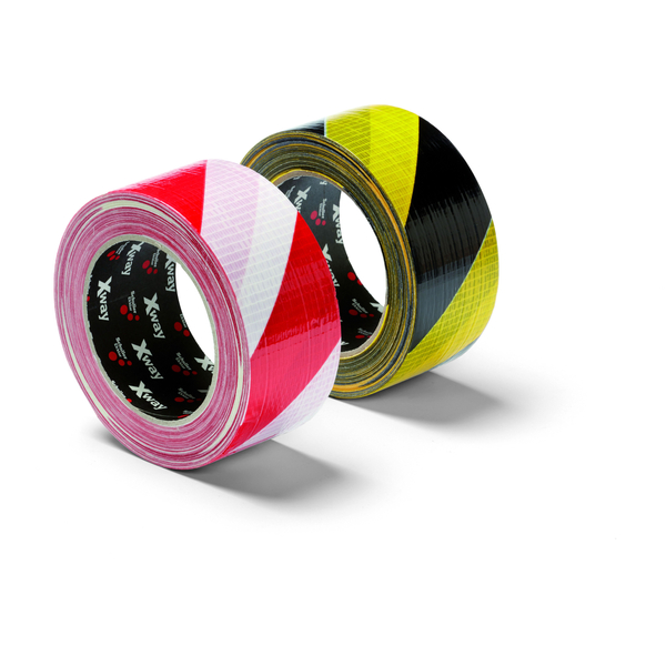 Schuller X-Way Warning tape (50 mm x 33 m), white/red ragasztószalag, szövetbetétes