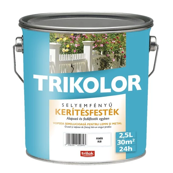 TRIKOLOR kerítésfesték fehér selyemfényű 2,5 l
