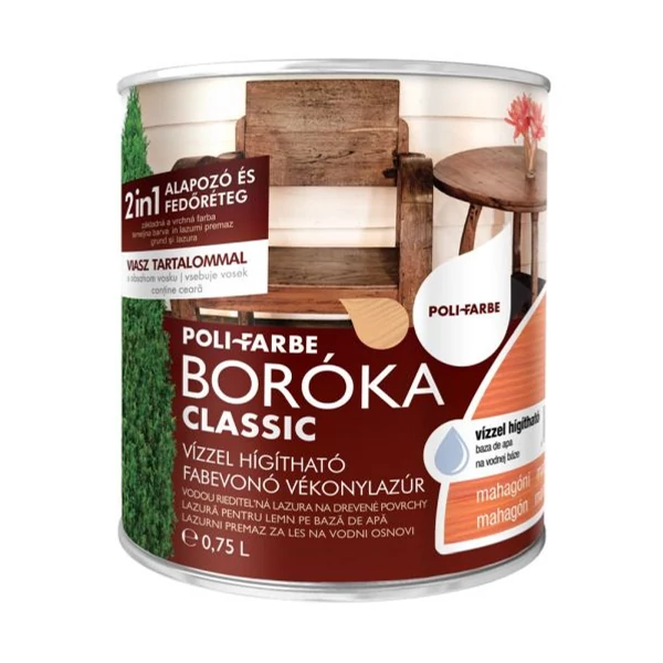 BORÓKA classic 2:1 vizes vékonylazúr 0,75 l mahagóni