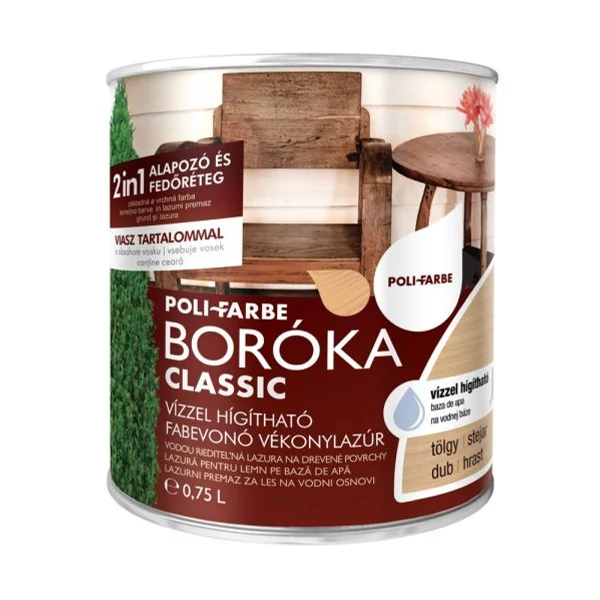 BORÓKA classic 2:1 vizes vékonylazúr 0,75 l tölgy