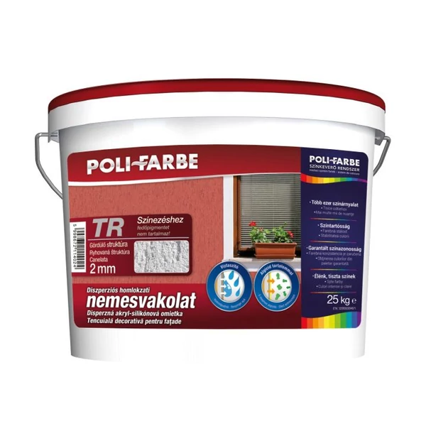 PoliFarbe POLICOLOR nemesvakolat 25 kg fehér 2 mm gördülő