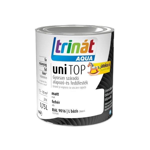 TRINÁT uniTOP AQUA 0,75 l - 9016 Fehér L bázis | matt alapozó és fedőfesték