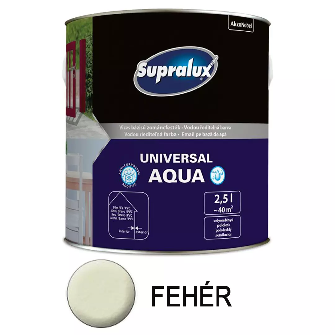 Supralux universal Aqua zománcfesték 2,5 l fehér
