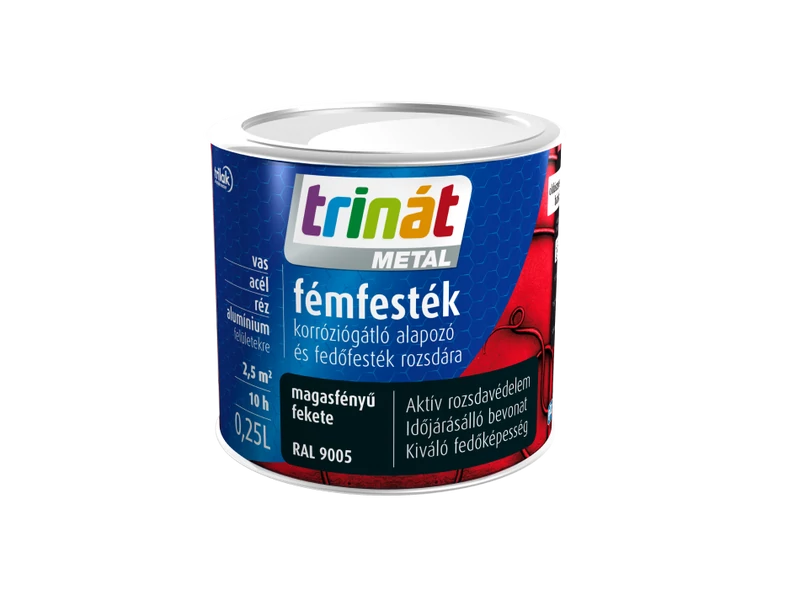 Trinát Metal Fémfesték Magasfényű 9005 Fekete 0,25 l