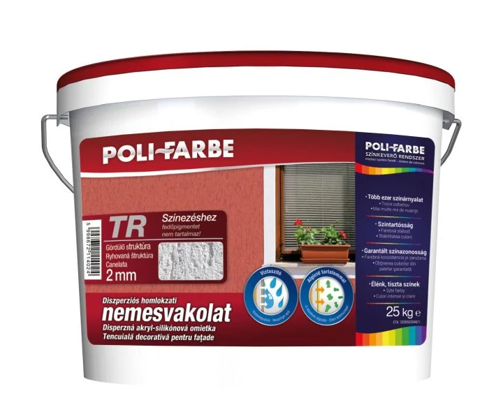 PoliFarbe POLICOLOR nemesvakolat 25 kg fehér 2 mm gördülő